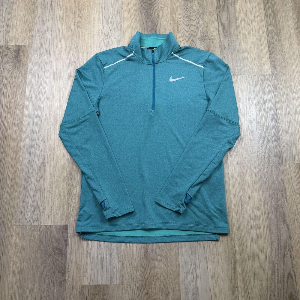 Nike Running 1/4 Zip Shirt Mens Medium Green Dri Fit Long Sleeve Athletic